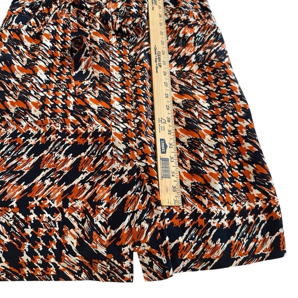 Tyler Boe Elegant Silk Navy Blue and Orange Patterned Long Sleeve Dress - Picture 11 of 16